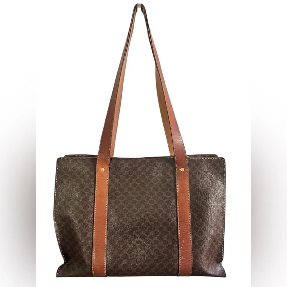 Celine Vintage Macadam Tote Bag Brown PVC Leather Shoulder Bag